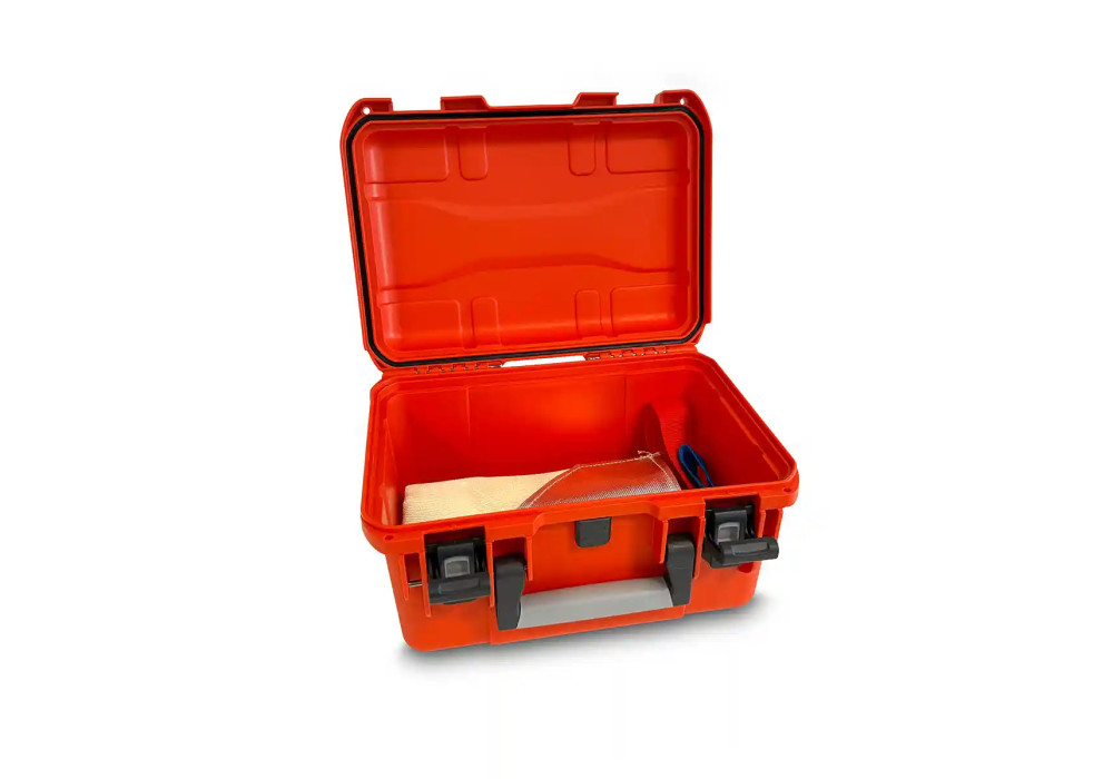 Koc przeciwpożarowy do akumulatorów 0,9 x 2 m -  zestaw z pojemnikiem transportowym